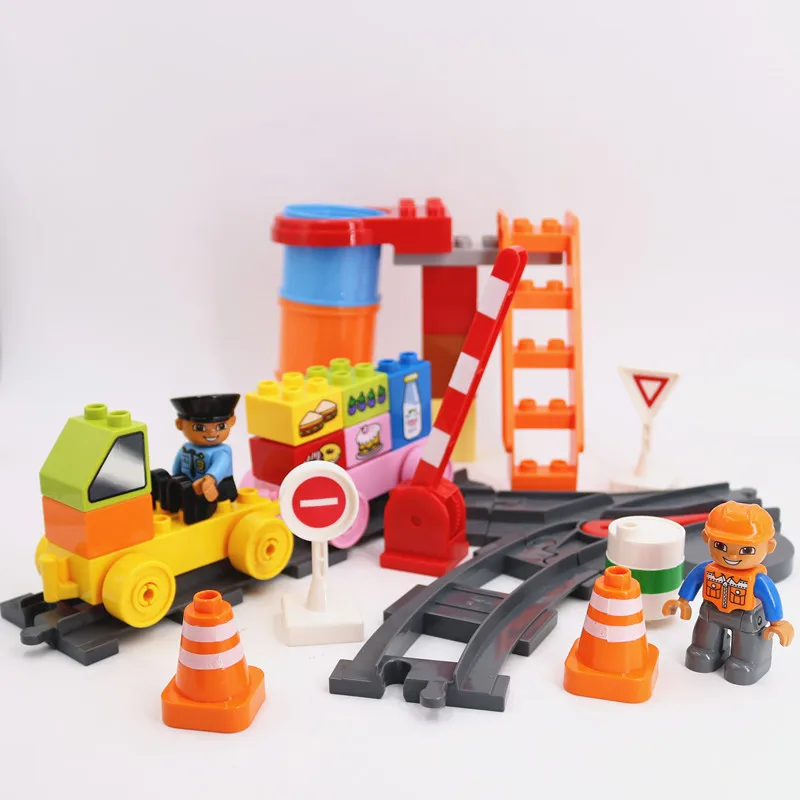 بناء كتل مشغول قطار النقل المسار الموقع متوافق مع Legoingly Duploe أجزاء الاكسسوارات لعب للأطفال