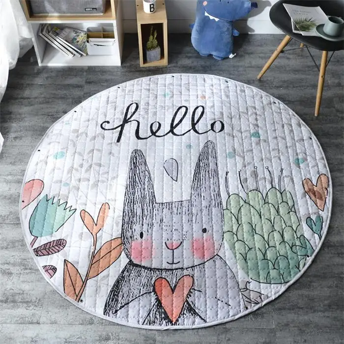 Nordic Round Animals Baby Padded Play Mats Crawling Floor Quilted Mat Teepee Tent Mat Carpet Storage Bag 59" diameter - Цвет: Белый