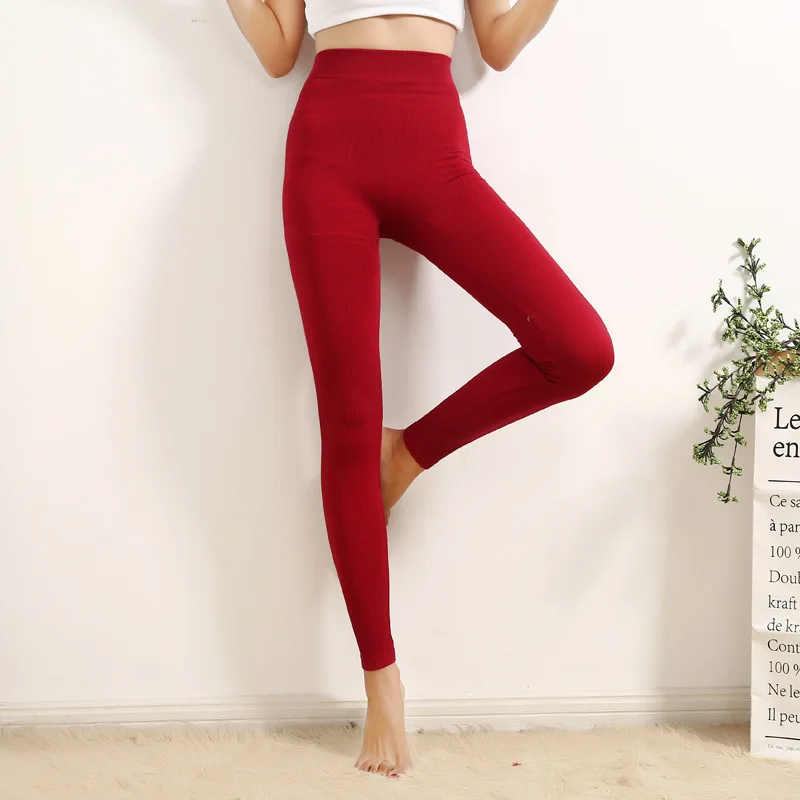 Winter Women Leggings Thermal Bottoms Sleep Bottoms Solid High-Rise Rib Stretchy Elastic Waist ropa mujer invierno B88191