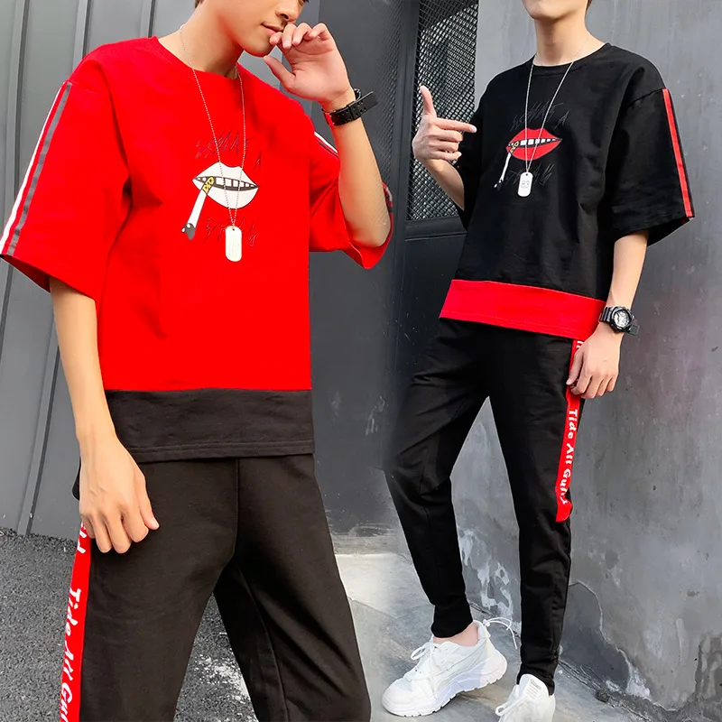 

Loldeal Men Summer Tracksuits New Fashion Hip hop Casual Sweatsuits Jogger T-shirts+Sweatpants 2 pieces Sets