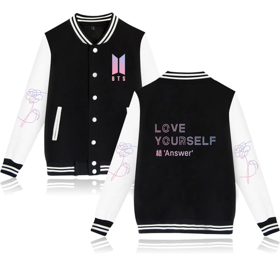 

DF LUCKYFRIDAYF Love Yourself Answer Kpop Baseball Jackets Women/Men Print Collage Long Sleeve Baseball Jackets Casual Clothes