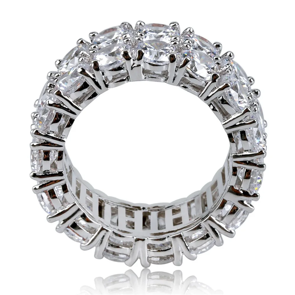 2 ряда CZ Solitaire кольцо для мужчин/женщин золото/серебро Цвет Iced Out Шарм круглое кольцо группа классический хип-хоп ювелирные изделия для подарков