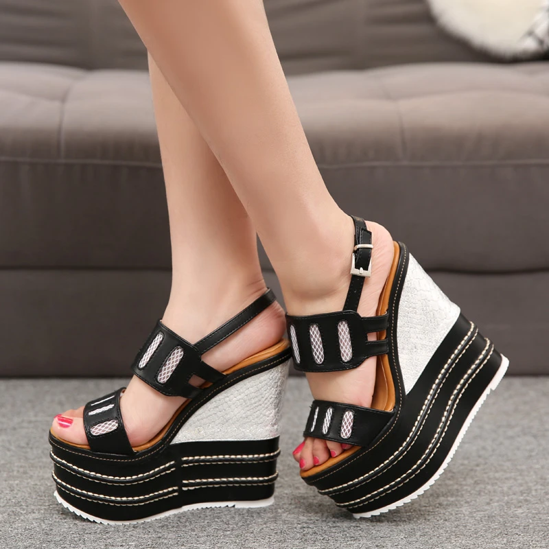 16cm High Heel Sandals Women Wedges Summer Shoes 2021 New Strew Heel Strap Sandal women's sandals heels