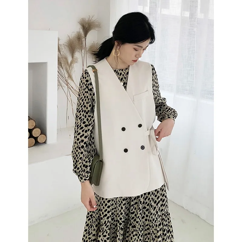 

2019 Office Lady Vests Jackets Sleeveless Fashion Solid Double Breasted Suit Coats Women Loose Casual Jacket Outerwears