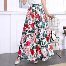 Винтажная большая юбка с цветочным принтом, Женская плиссированная юбка с высокой талией длиной до щиколотки, летняя повседневная Пляжная длинная юбка, Faldas Mujer@ H3