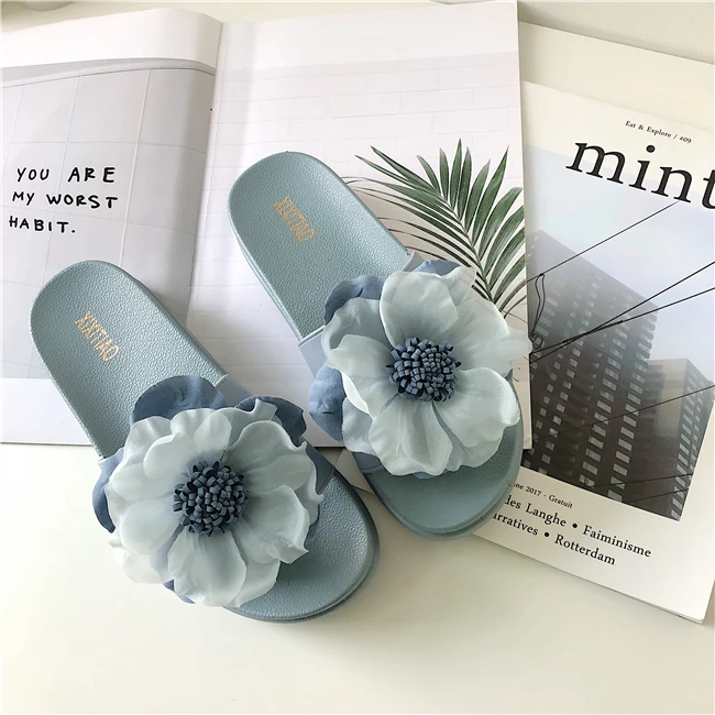 

sweet pink flower beach sandals women candy color floral slippers handmade bohemian platform sandalias mujer slides shoes
