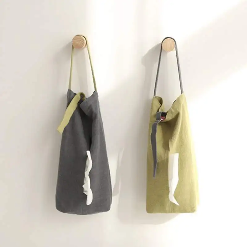 

Japanese Style Simple Household Pure Color Cotton Linen Hanging Tissue Box Cover Paper Towel Hanging Bag For Kitchen Storage