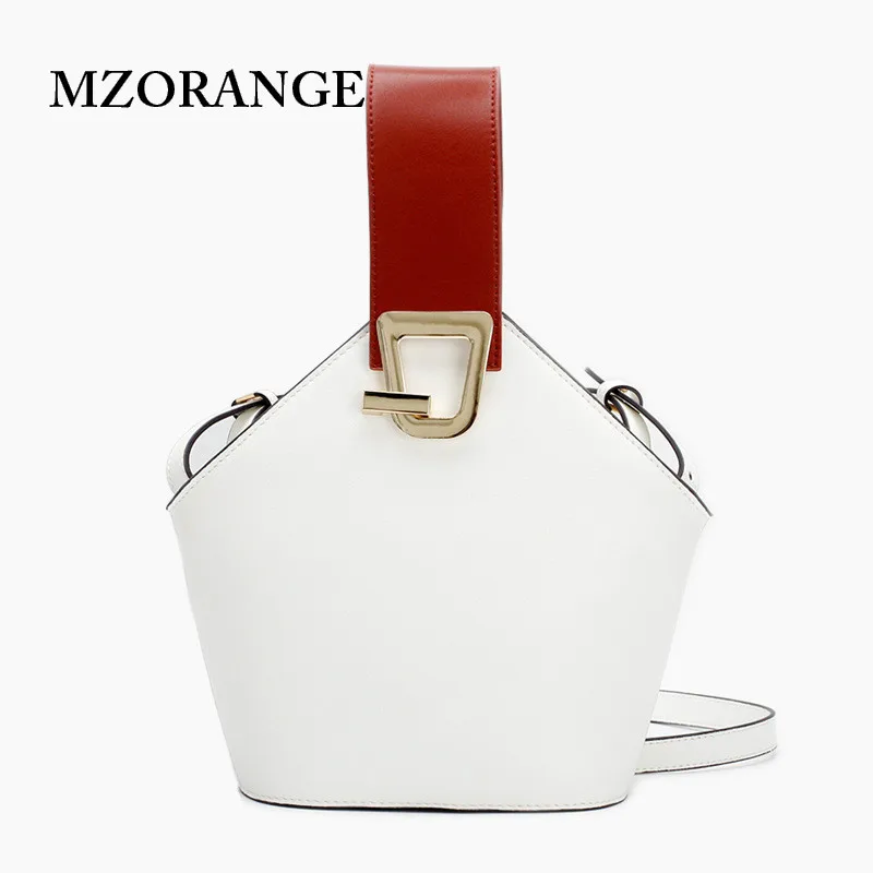 

MZORANGE NEW unique design Women Bucket Bags 2018 Genuine Leather Handbag Fashion Collision Color Lady small Tote crossbody bags