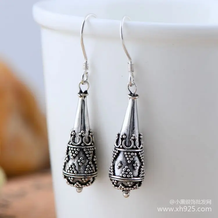 Thai Silver Thai Silver 925 sterling silver jewelry earrings free shipping creative personality conical pagoda