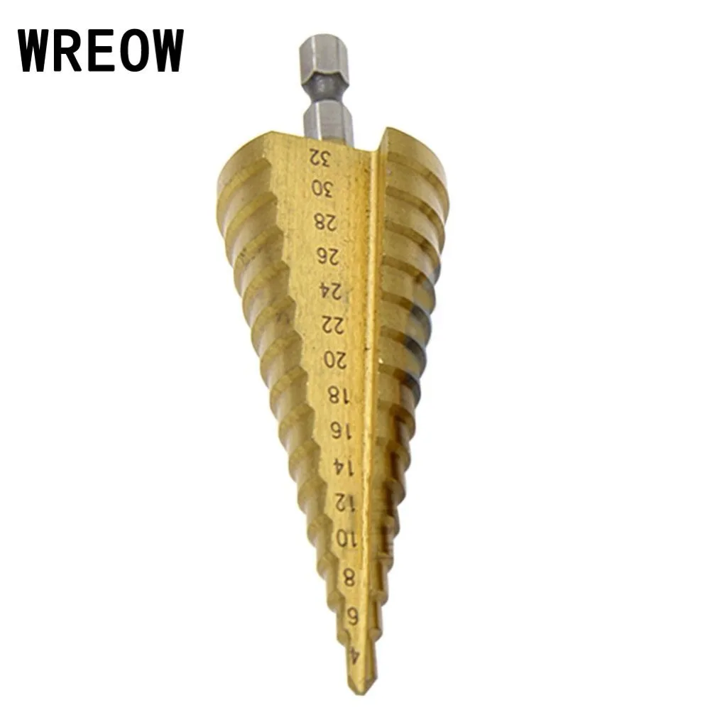 Hex Shank 4 32mm HSS Titanium Step Cone Drill Bit Woodworking Wood