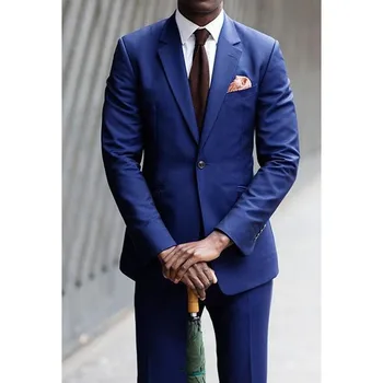 

Fashion Blue Grooms Tuxedos Notched Lapel Wedding Suits For Men Groomsmen Suits Formal Men Suits Slim Fit (Jacket+Pants)
