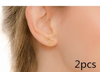 

2pcs double heart Stud Earrings Handmade fashion ear cuff Minimalis birthday gift for girlfriend wedding