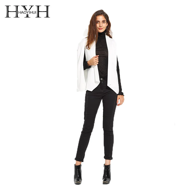 

HYH HAOYIHUI 2018 Spring Women Basic Jacket Coats OL Cardigan Unique Sleeve Design Slim Fit Office Suits White Cape Blazer Femme