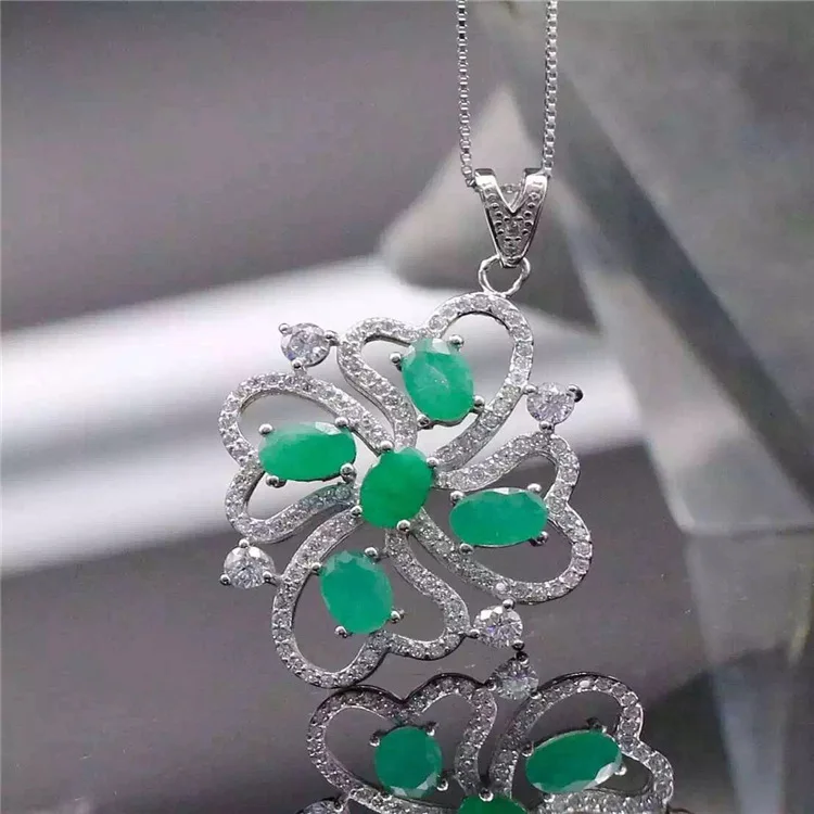 KJJEAXCMY бутик Драгоценности S925 чистого серебра натуральное изумрудное ожерелье инкрустированные украшения Женский экзотический драгоценный камень кулон Хризантема