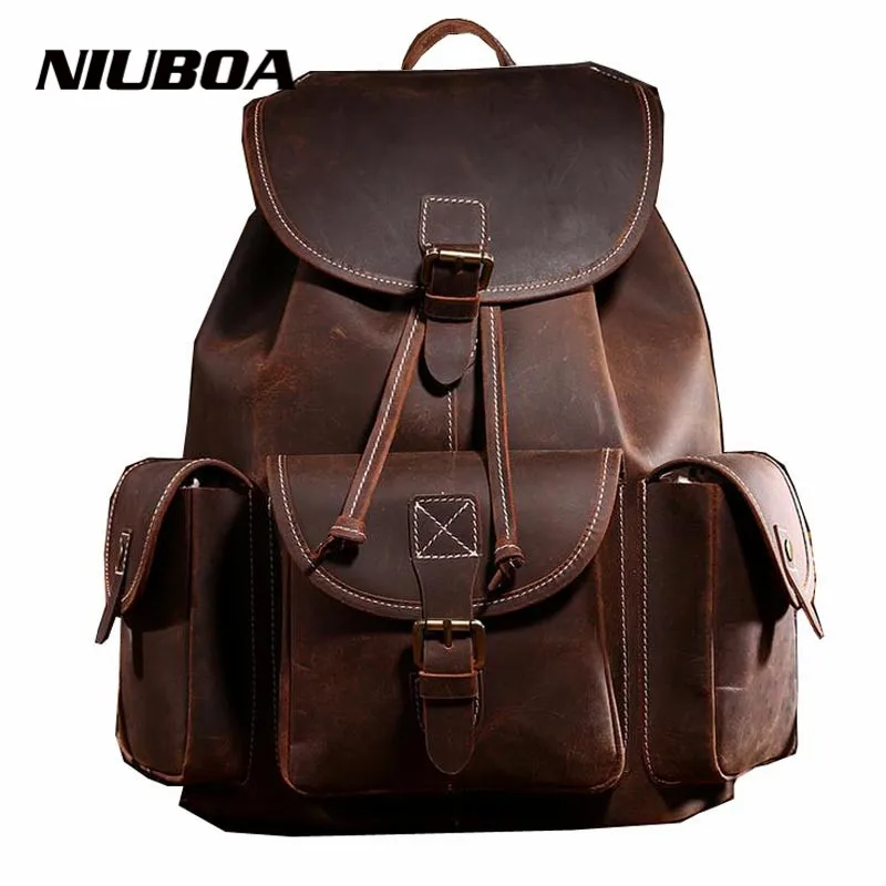 

Genuine Leather Woman Backpacks Fashion 100% Cowhide Leather Backpack for Lady Solid High Quality Crazy Horse Leather Bag