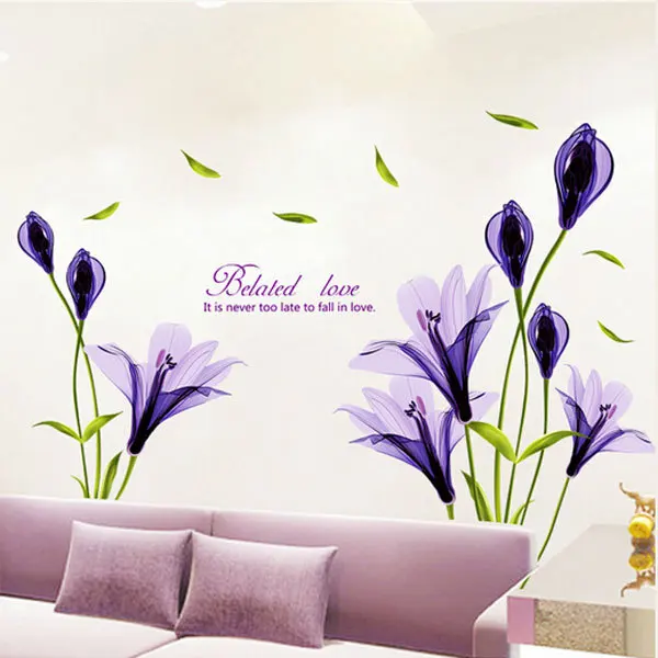 Large Purple Flower Mural Wall Sticker Vintage Home Decor Classic