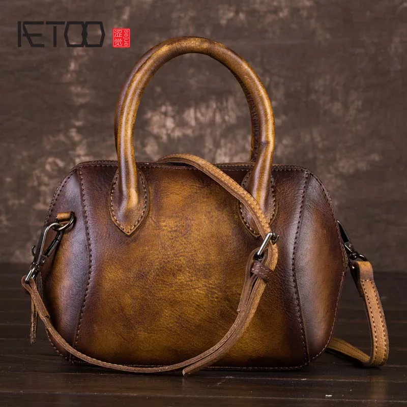 

EUMOAN New personality creative leather handbags first layer of leather retro hand-bag shoulder bag large women