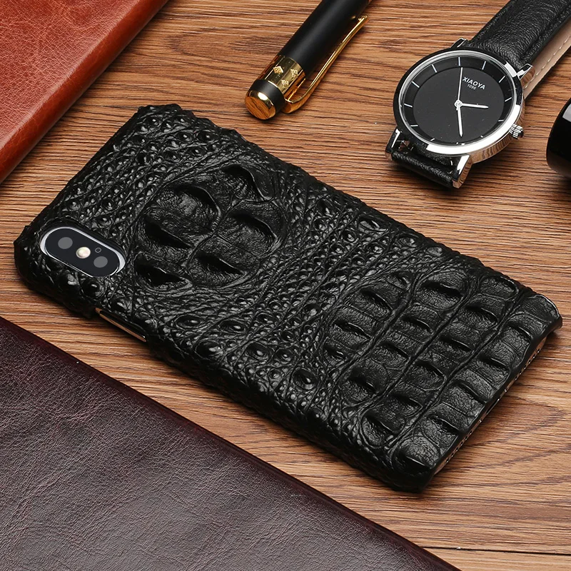

Luxury Genuine Leather Phone Case For iPhone X 10 7 8 6 6S Plus 8plus 7plus Crocodile skull texture Original Cowhide Back Cover
