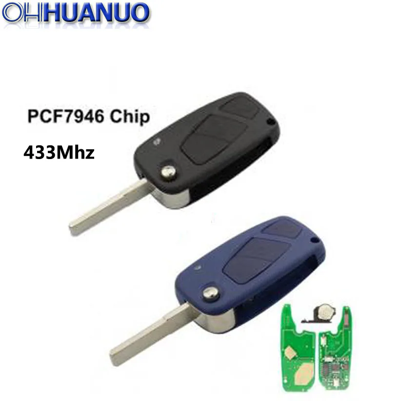 

for Fiat Remote Key 433Mhz PCF7946 Chip 3 Button Flip Folding Uncut Blade For Fiat 500 Panda Idea Punto Stilo Ducato