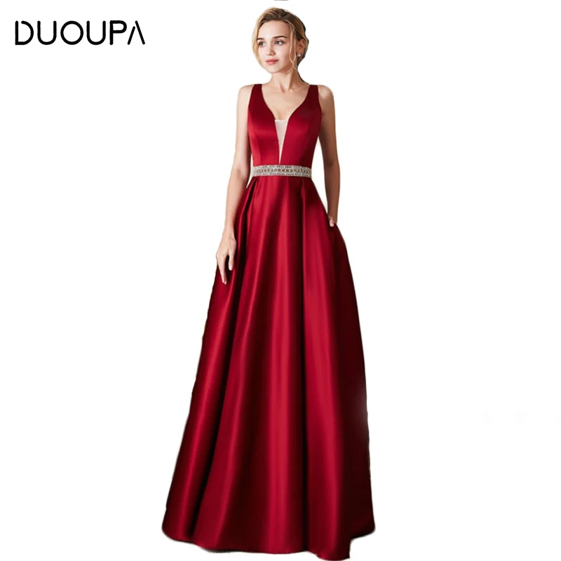 

DUOUPA Women Summer Dress 2019 Sexy V-Neck Sleeveless Backless Club Party Dress Vintage Elegant Sashes Maxi Long Dress Vestidos