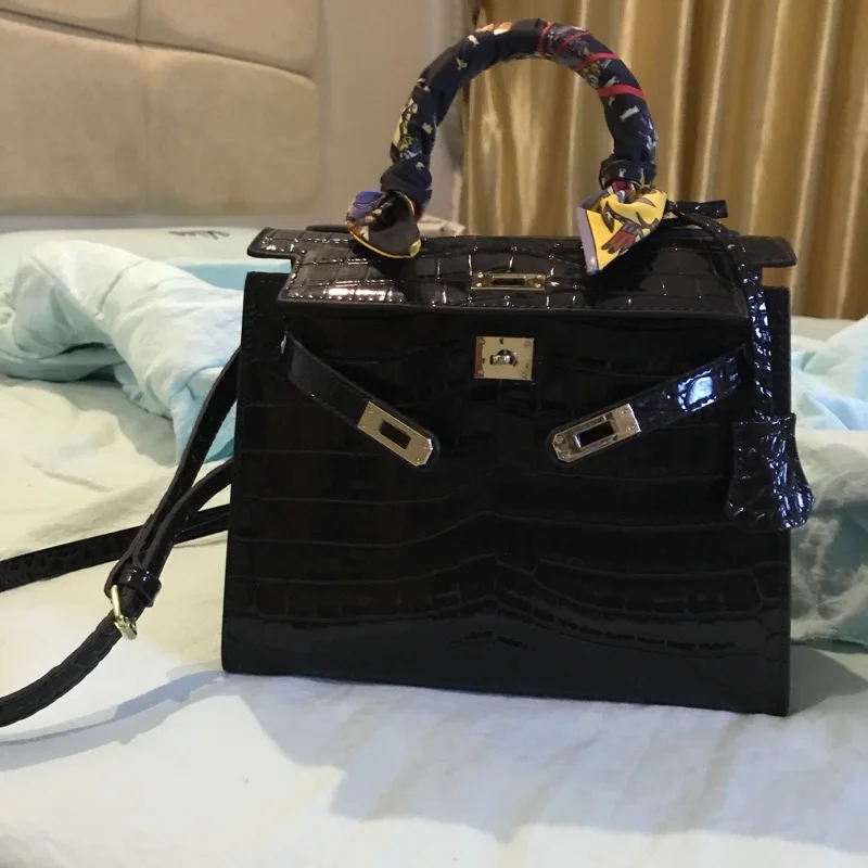 [Hely Coptar] 100% Genuine Cow Leather Women Handbag Luxury Designer Alligator Shouder Bags for Women Classic Style Top Handle 