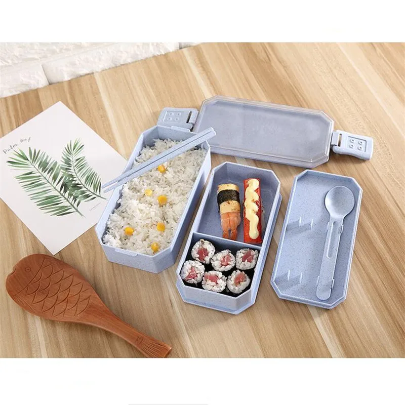 

Mrosaa 1Pc Wheat Straw Lunchbox withSpoon Fruit Meal Fruit Box Storage Container Bento Lunch Boxes For Students Tableware Gift