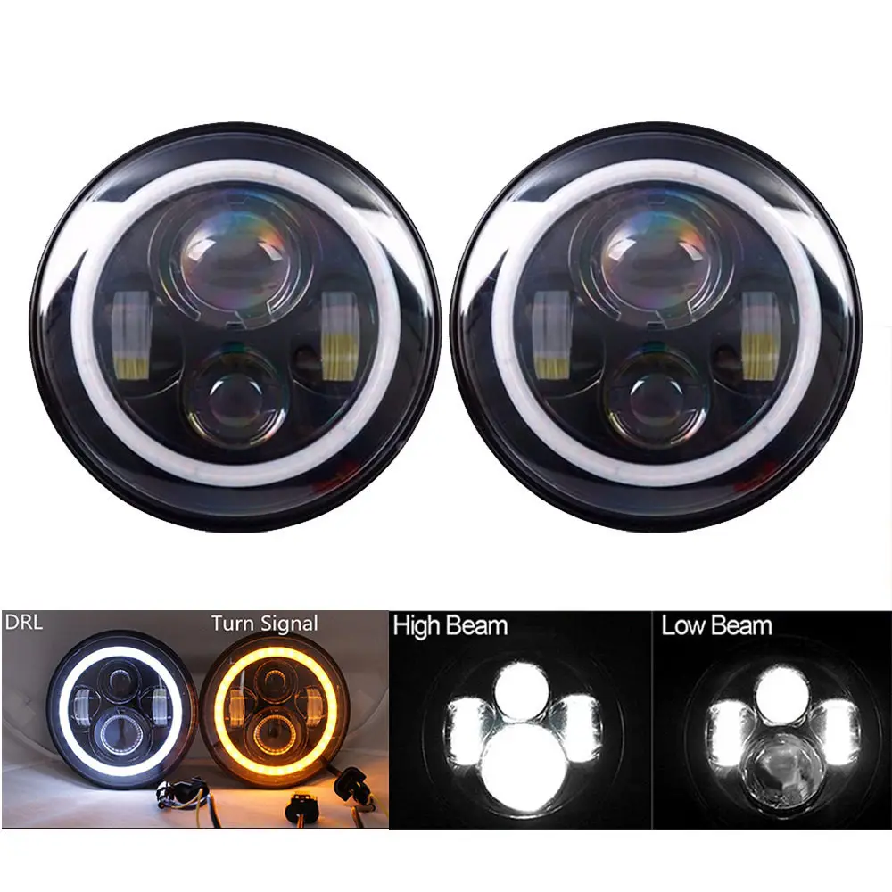 

40W 2pcs 7 inch Round LED Driving Light H4 H13 LED Car Headlight kit H4 For Jeep LED Head Lamp Bulbs Hi / low beam with Halo