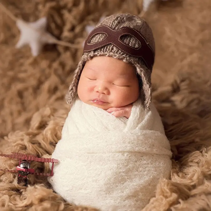Baby Photography Props Accessories Kids Air Force Cap Manual Knitting Hat Baby Photo Props Pilot Style Hats Newborn Fotografia