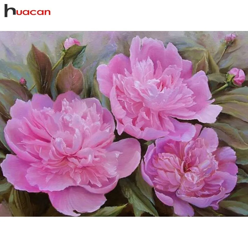 

HUACAN DIY Diamond Painting Flowers Diamond Embroidery Peony Picture Of Rhinestone Full Drill Garden Decoration Factory Direct
