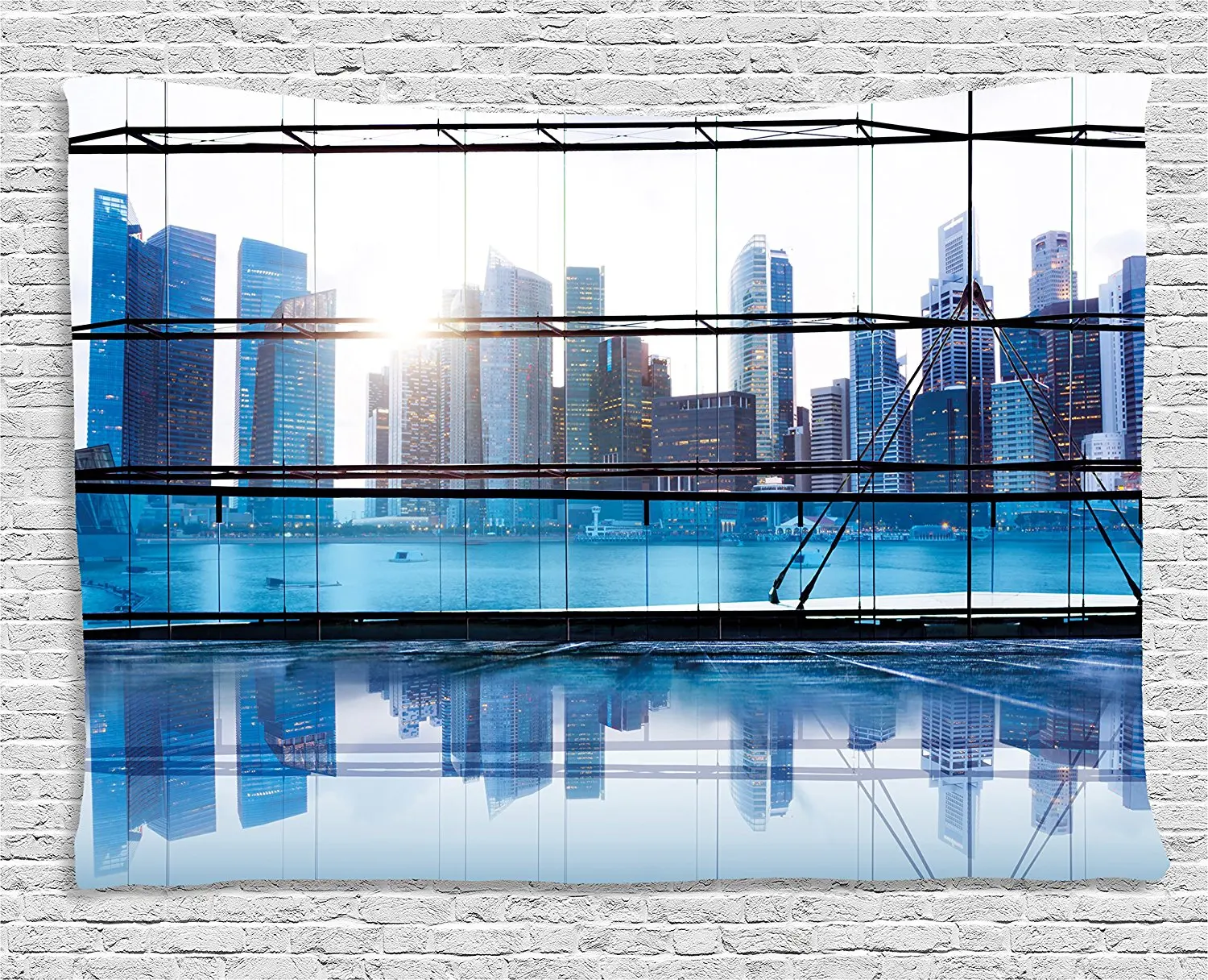 Office Decor Tapestry Urban Cityscape View with Skyscrapers Buildings