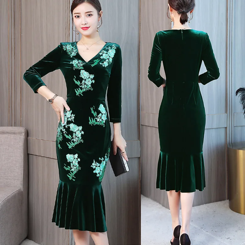 Embroidered Velour Dress