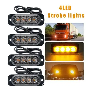 

Truck Car 12-24V 4 LED Strobe Warning Light Strobe Grille Flashing Lightbar Beacon Lamp Amber Yellow White Traffic Light