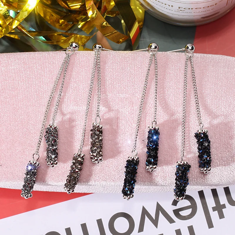 Новые серьги, модные ювелирные изделия, индивидуальные креативные длинные геометрические серьги с синими кристаллами и кисточками для женщин