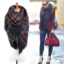 WJ94 Promotions!!! New 2014 Winter Women Brand Large Tartan Scarf Pashmina Blanket Warp Shawl Black Plaid Scarves Free Shipping