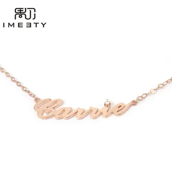 

IMEETY personalized carrie name necklace my name necklace with stone zircon handmade cursive nameplate necklaces christmas gift