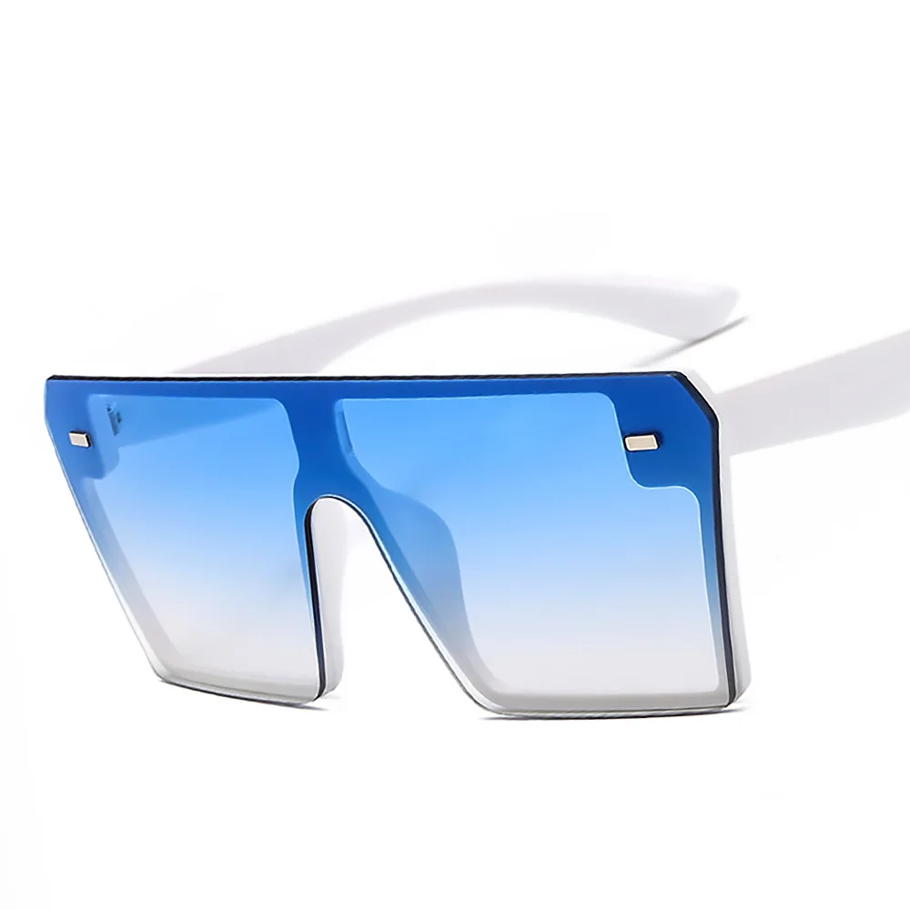 Винтажные брендовые дизайнерские черные зеркальные солнцезащитные очки, большие квадратные солнцезащитные очки для женщин с плоским верхом, UV400 zonnebril dames - Цвет линз: White Blue