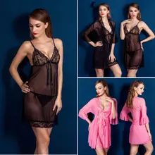 Пикантные Для женщин сна Женская пикантная, прозрачная шифоновая рубашка кружевной кардиган пижамы Фотография Одежда