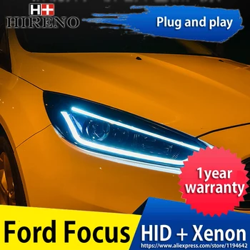 

Hireno Headlamp for Ford Focus 2015 Headlight Headlight Assembly LED DRL Angel Lens Double Beam HID Xenon 2pcs