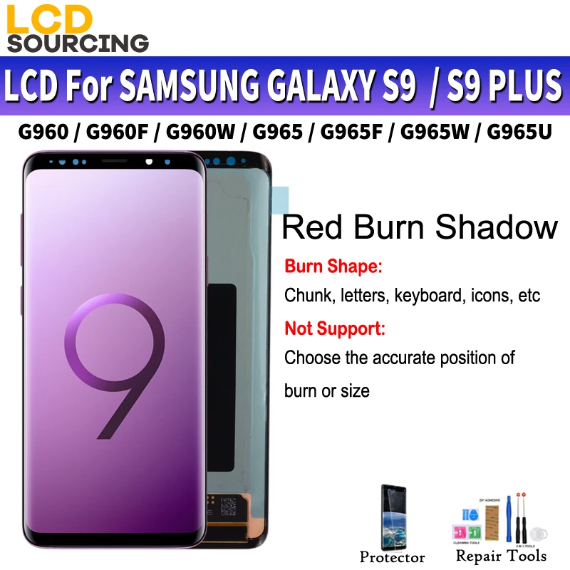 

AMOLED Red Burn Shadow For Samsung Galaxy S9 LCD Display G960f S9 PLUS Display G965 Touch Screen Digitizer Assembly Replacement