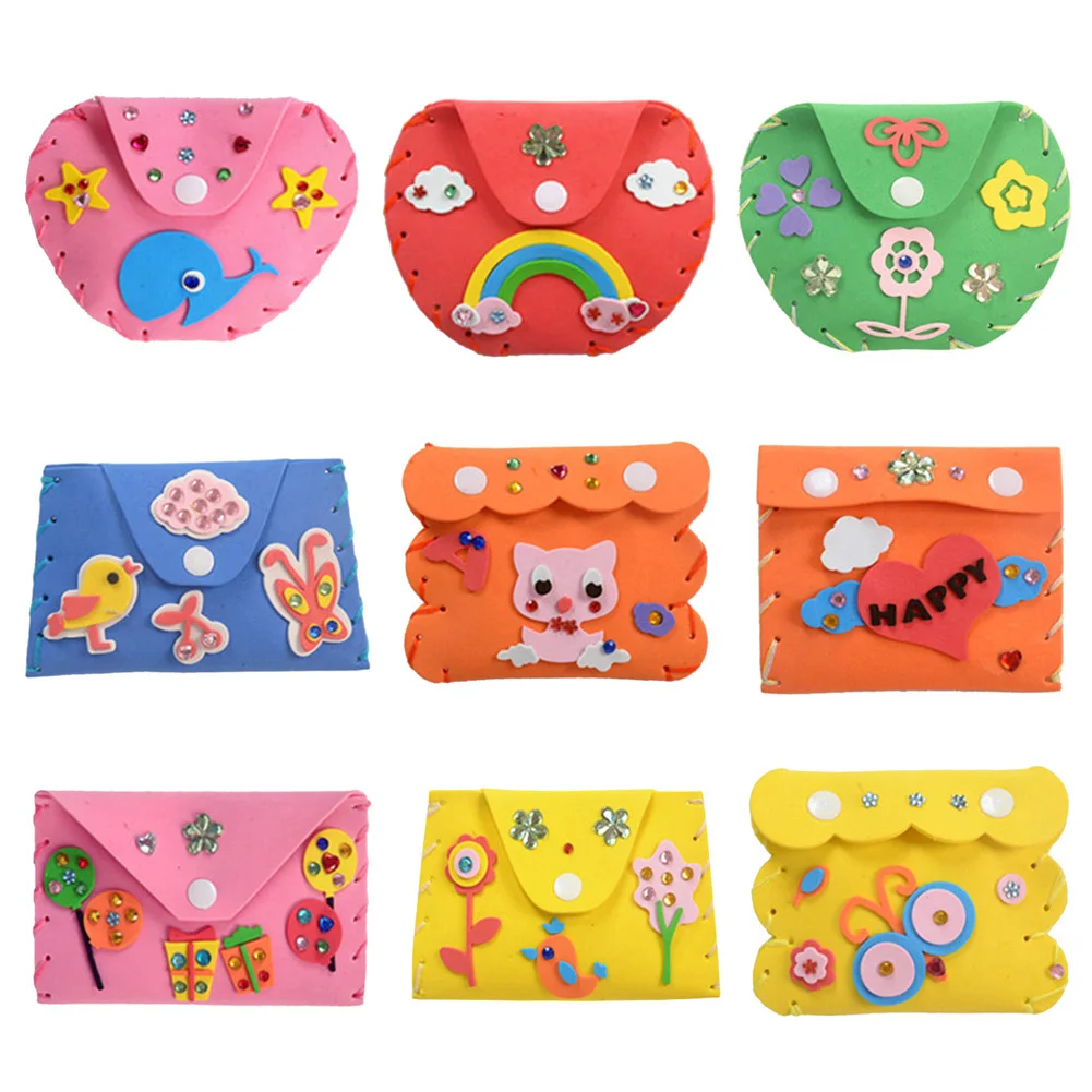 Random Dilvery Kids DIY Craft Kits EVA Wallets Purse Cartoon Kids Foam Stickers Crafts Puzzle Baby