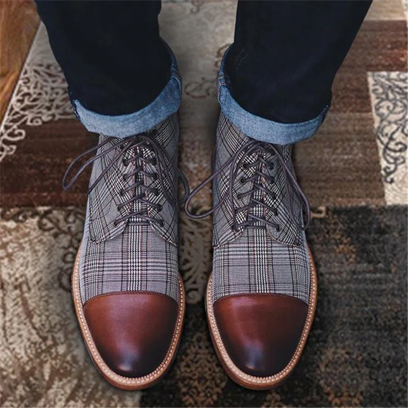 Демисезонные мужские ботинки Мужская обувь в винтажном стиле мужская повседневная модная обувь в британском стиле из искусственной кожи на шнуровке мужские Ботильоны P20