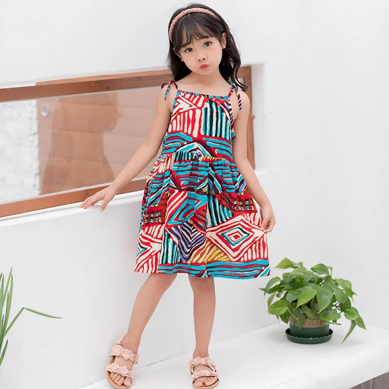 

Kids Girl Sling Dresses Summer Chidlren Clothes Toddler Girls Dress 1-7Year Baby Cotton Sleeveless Floral Princess Dress L