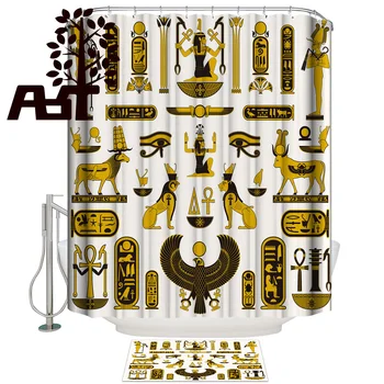 

Art Store Hieroglyphic Carvings Ancient Egyptian Temple Shower Curtain Bath Sets With Rugs Bathroom Accessory Sets Waterproof