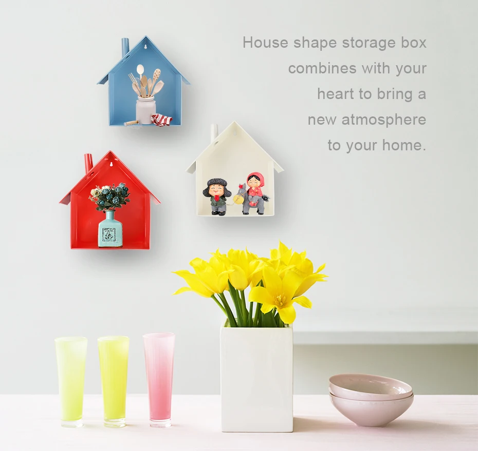 930_01 House Shape Fridge Magnet Sticker Magnetic Storage Box Grid Rubber Magnet Organizer Save Space Kitchen Storage Wall stickers