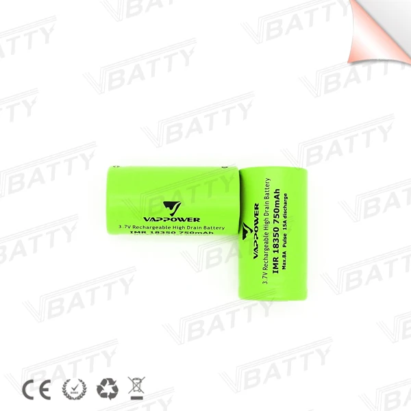 Vbatty для Vappower IMR 18350 литий-ионная батарея 750mah 15A 3,7 V аккумуляторная батарея с высоким потоком с плоским верхом 3,7 V мощность(1 шт./лот