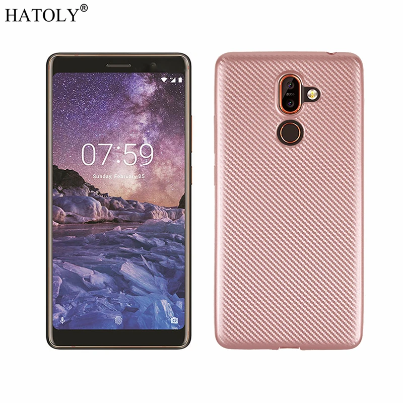 HATOLY для Fundas Nokia 7 Plus чехол ультра-тонкий мягкий ТПУ углеродное волокно задняя