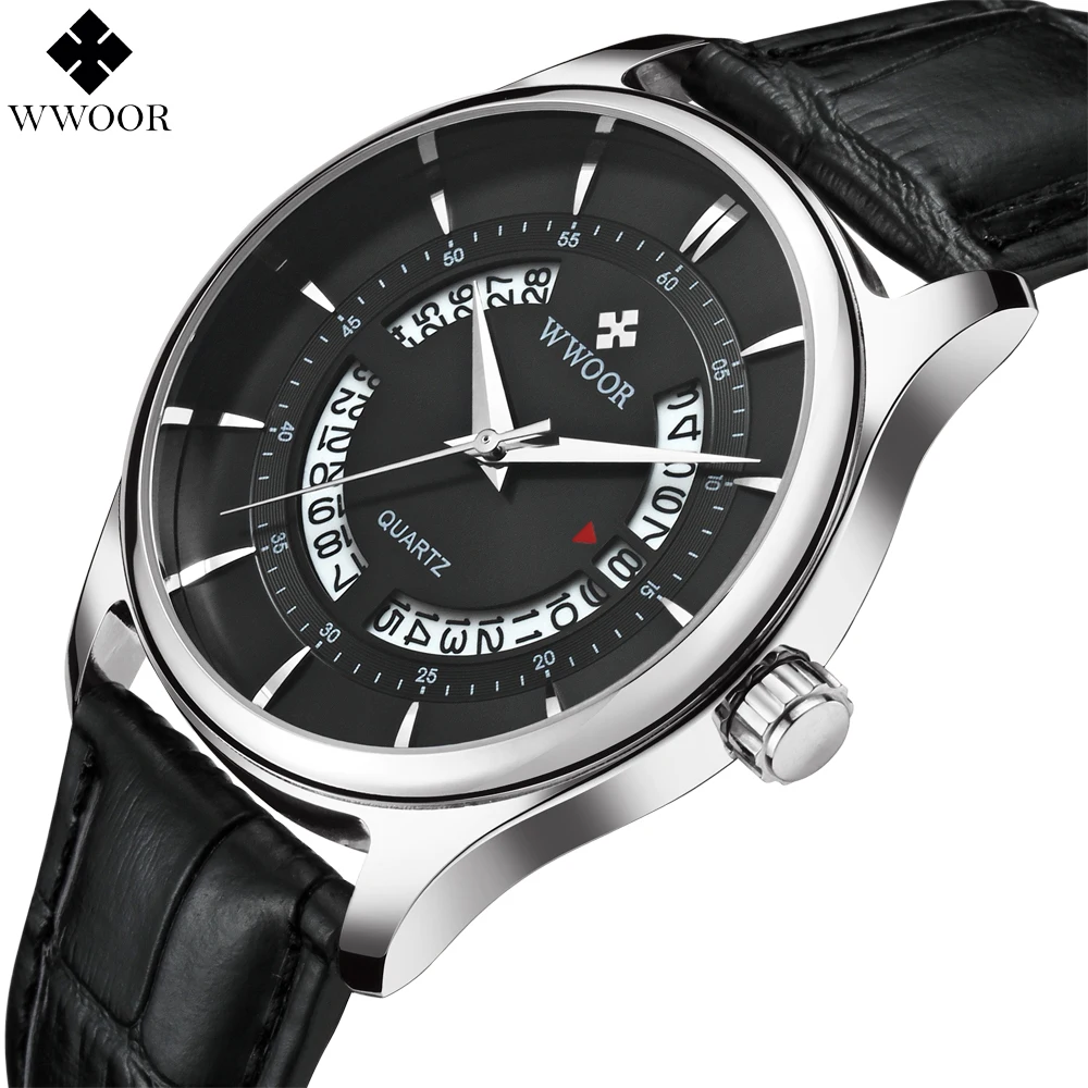 Mens Watches Top Brand Luxury WWOOR Hollow Date Waterproof Analog Clock Men Quartz Leather Belt Sports Wrist Watch Male Business | Наручные