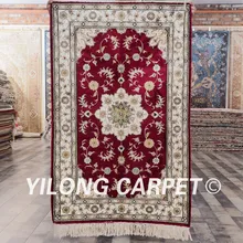 YILONG 2,5 'x4' турецкий Шелковый ковер красный медальон vantage изысканный персидский ручной работы шелковый ковер(J14B2.5x4