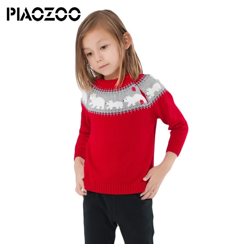 

Girls christmas sweater Winter Thick Warm Knitted pullovers cartoon bear pattern cotton Sweater Christmas casual kid Outwear P20