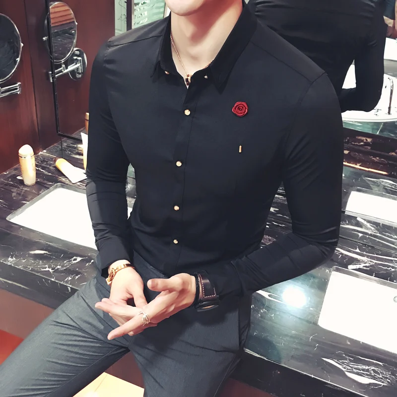 Мужская рубашка YC004* классическая роза брошь мужчина-метросексуал кофта с длинными рукавами парикмахера комбинезоны Корейская обтягивающая одежда для ночного клуба P40